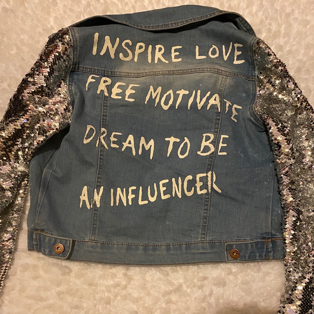 Jean jacket with sequin sleeves